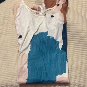 Abstract Colorblock Tee - White with Teal & Blush Accents